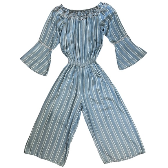 WALTER BAKER Milan Jumpsuit sz XL Blue w/White Stripe Crop Wide Leg W2664 - Picture 3 of 8